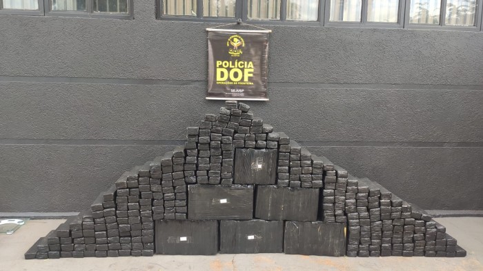 Veículo que seguia com mais de 300 quilos de maconha para Minas Gerais foi apreendido pelo DOF em Eldorado